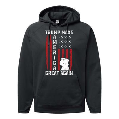 Trump Make America Great Again Distress Flag Performance Fleece Hoodie