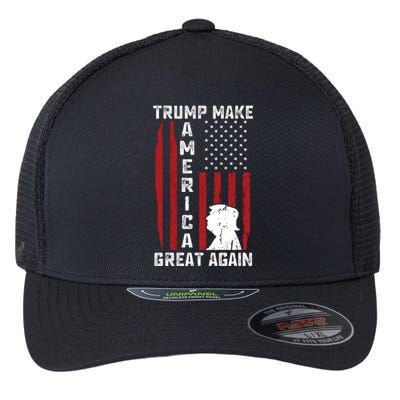 Trump Make America Great Again Distress Flag Flexfit Unipanel Trucker Cap