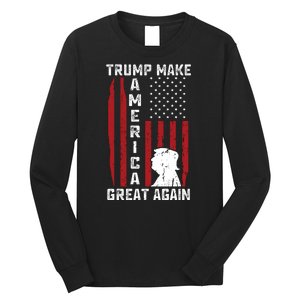 Trump Make America Great Again Distress Flag Long Sleeve Shirt