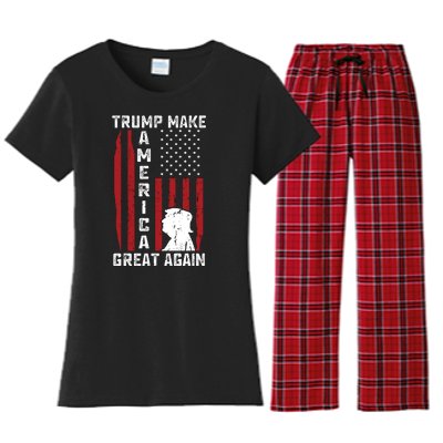 Trump Make America Great Again Distress Flag Women's Flannel Pajama Set