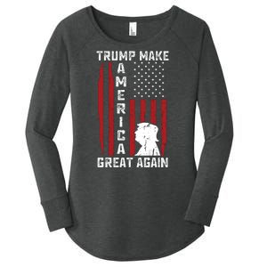 Trump Make America Great Again Distress Flag Women's Perfect Tri Tunic Long Sleeve Shirt