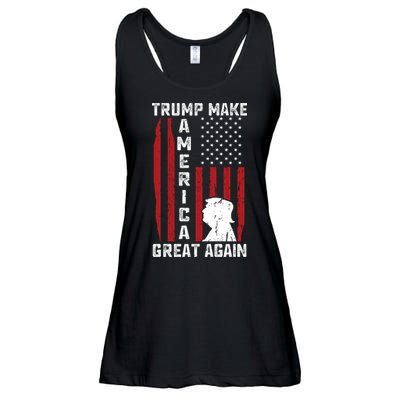 Trump Make America Great Again Distress Flag Ladies Essential Flowy Tank