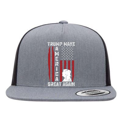 Trump Make America Great Again Distress Flag Flat Bill Trucker Hat