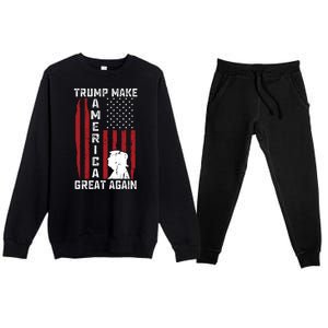 Trump Make America Great Again Distress Flag Premium Crewneck Sweatsuit Set