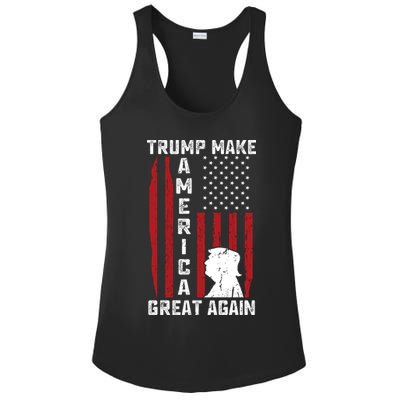 Trump Make America Great Again Distress Flag Ladies PosiCharge Competitor Racerback Tank
