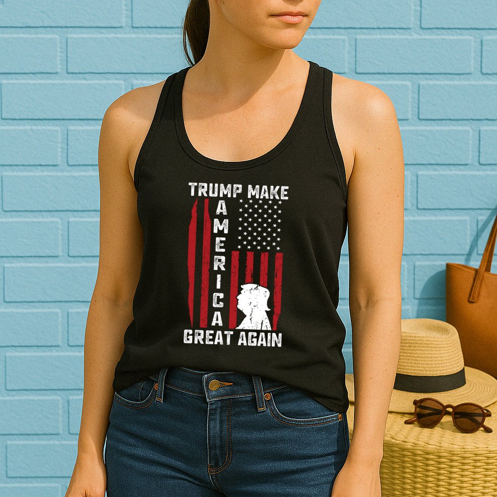 Trump Make America Great Again Distress Flag Womens Tank Top