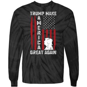 Trump Make America Great Again Distress Flag Tie-Dye Long Sleeve Shirt