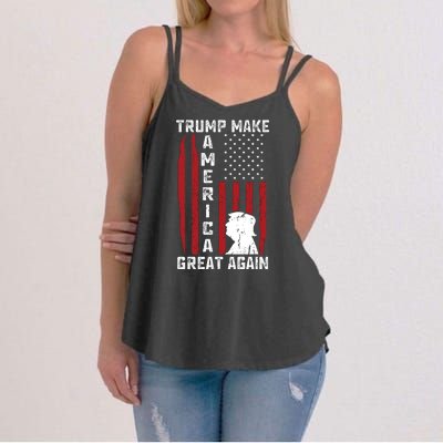 Trump Make America Great Again Distress Flag Women's Strappy Tank