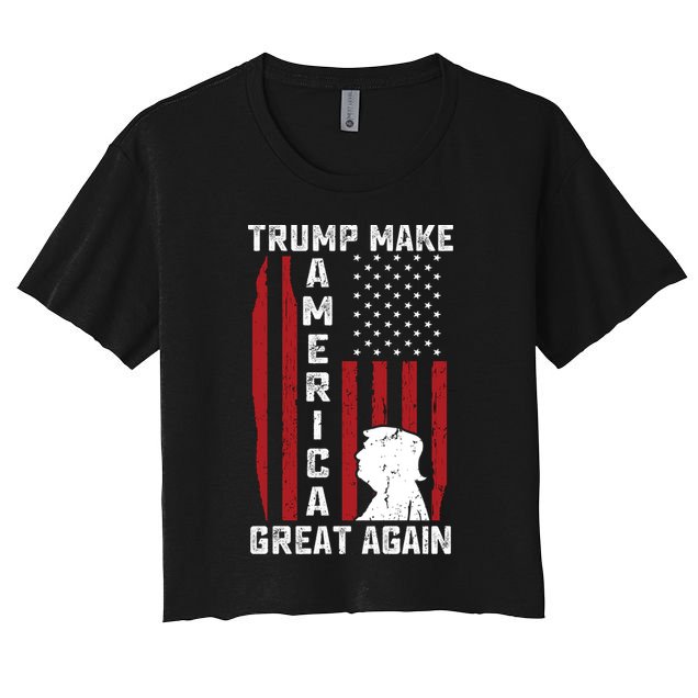 Trump Make America Great Again Distress Flag Crop Top