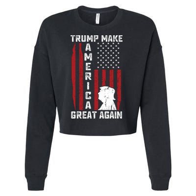 Trump Make America Great Again Distress Flag Cropped Pullover Crew