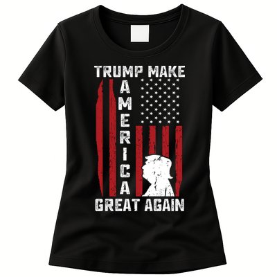 Trump Make America Great Again Distress Flag Womens T-Shirt