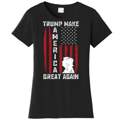 Trump Make America Great Again Distress Flag Women's T-Shirt