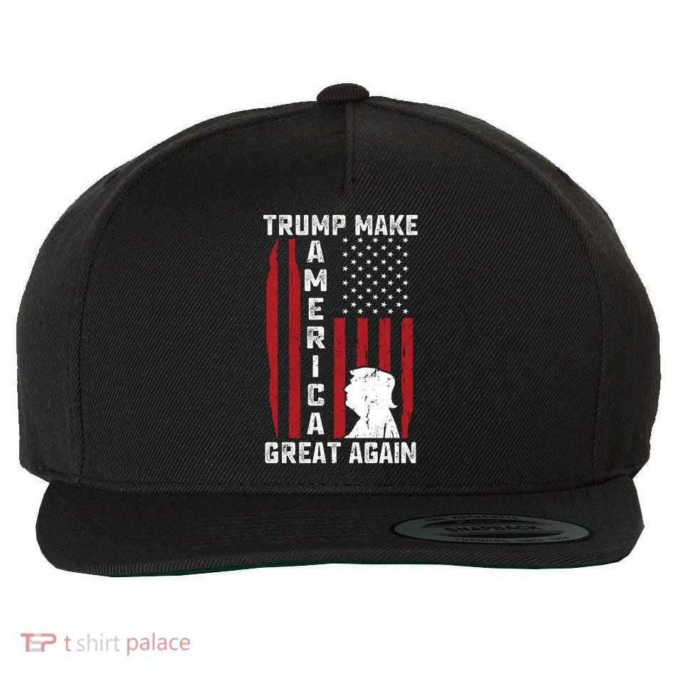 Trump Make America Great Again Distress Flag Wool Snapback Cap
