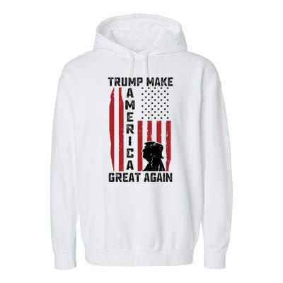 Trump Make America Great Again Distress Flag Garment-Dyed Fleece Hoodie