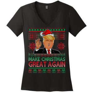 Trump Make Christmas Great Again Ugly Women's V-Neck T-Shirt