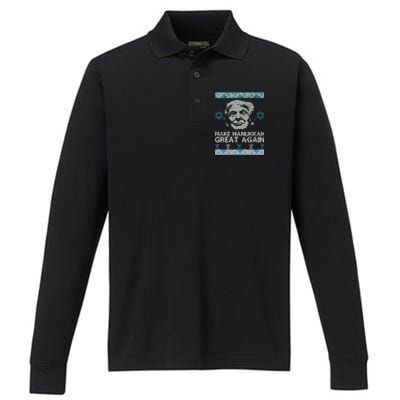 Trump Make Hanukkah Great Again Ugly Performance Long Sleeve Polo