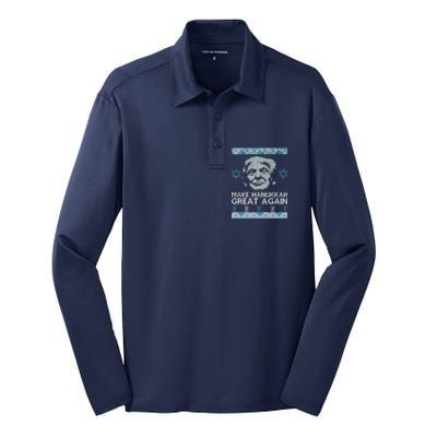 Trump Make Hanukkah Great Again Ugly Silk Touch Performance Long Sleeve Polo