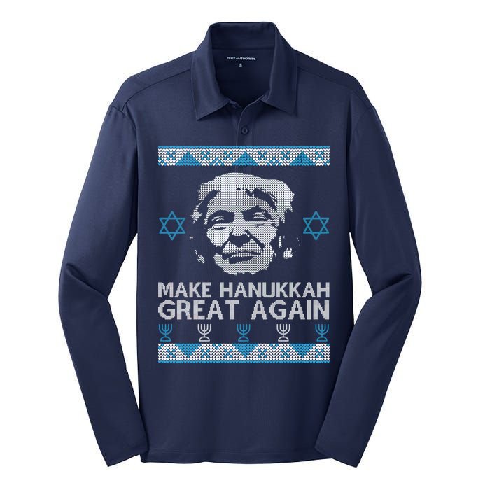 Trump Make Hanukkah Great Again Ugly Silk Touch Performance Long Sleeve Polo