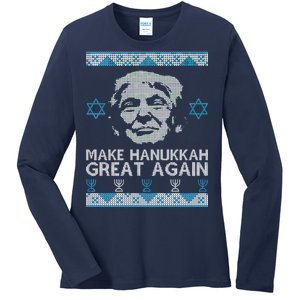 Trump Make Hanukkah Great Again Ugly Ladies Long Sleeve Shirt