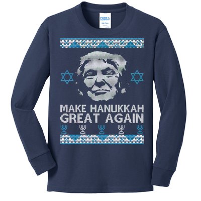 Trump Make Hanukkah Great Again Ugly Kids Long Sleeve Shirt