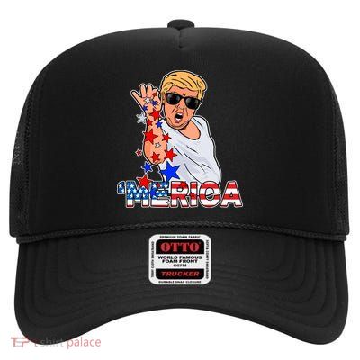Trump Merica Salt Bae High Crown Mesh Back Trucker Hat