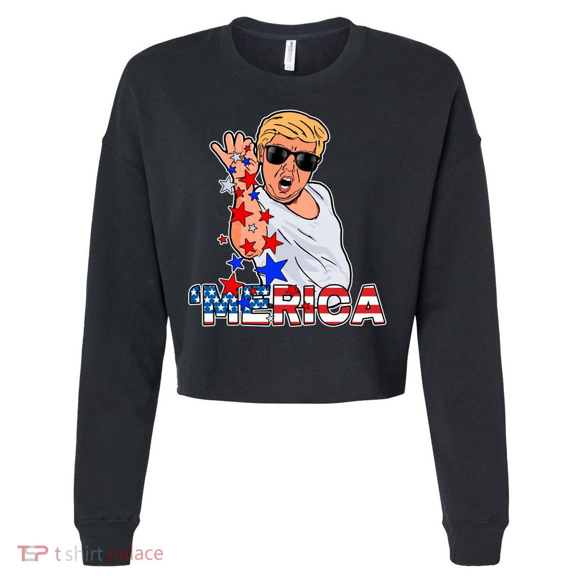 Trump Merica Salt Bae Cropped Pullover Crew