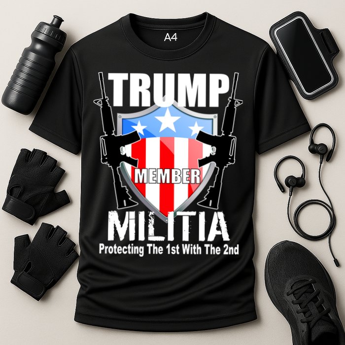 Trump Militia Protecting The 1st With 2nd Cooling Performance Crew T-Shirt