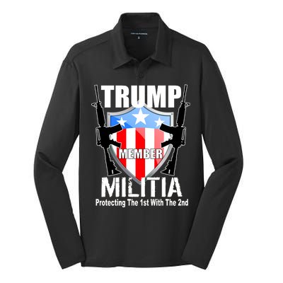 Trump Militia Protecting The 1st With 2nd Silk Touch Performance Long Sleeve Polo