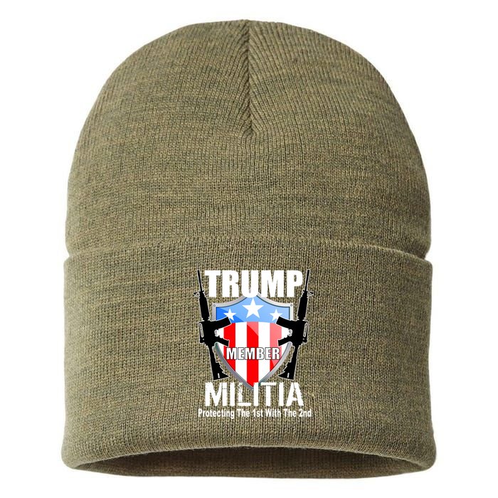 Trump Militia Protecting The 1st With 2nd Sustainable Knit Beanie