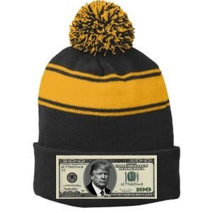 Trump Money Hundred Dollar Bill $100  Stripe Pom Pom Beanie