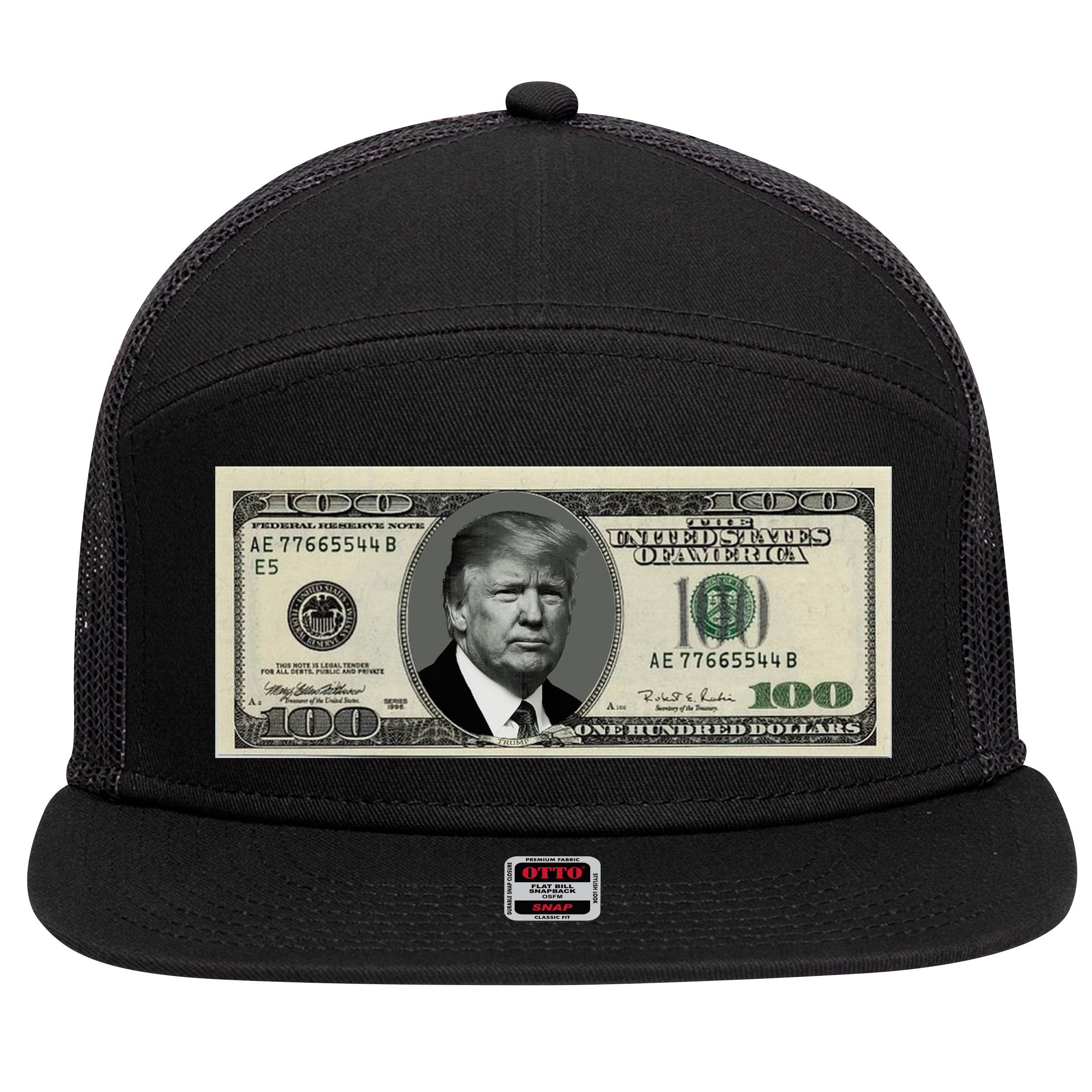 Trump Money Hundred Dollar Bill $100  7 Panel Mesh Trucker Snapback Hat
