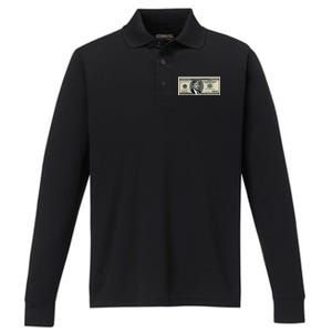 Trump Money Hundred Dollar Bill $100  Performance Long Sleeve Polo