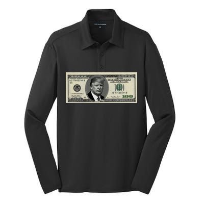 Trump Money Hundred Dollar Bill $100  Silk Touch Performance Long Sleeve Polo