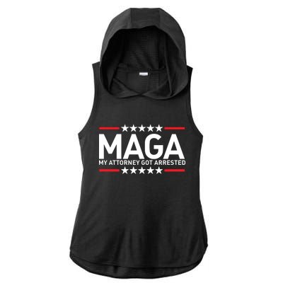 Trump My Attorney Got Arrested MAGA Ladies PosiCharge Tri-Blend Wicking Draft Hoodie Tank