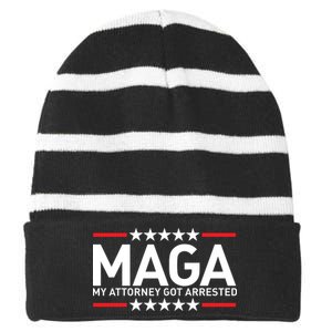 Trump My Attorney Got Arrested MAGA Striped Beanie with Solid Band