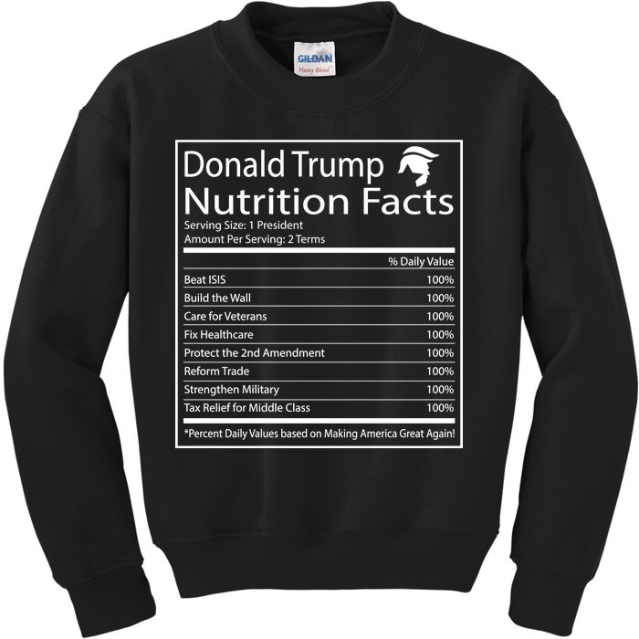 Trump Nutrition Facts Make America Great Kids Sweatshirt