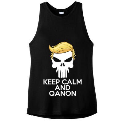 Trump Punisher Skull Keep Calm And Qanon Ladies PosiCharge Tri-Blend Wicking Tank