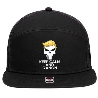 Trump Punisher Skull Keep Calm And Qanon 7 Panel Mesh Trucker Snapback Hat