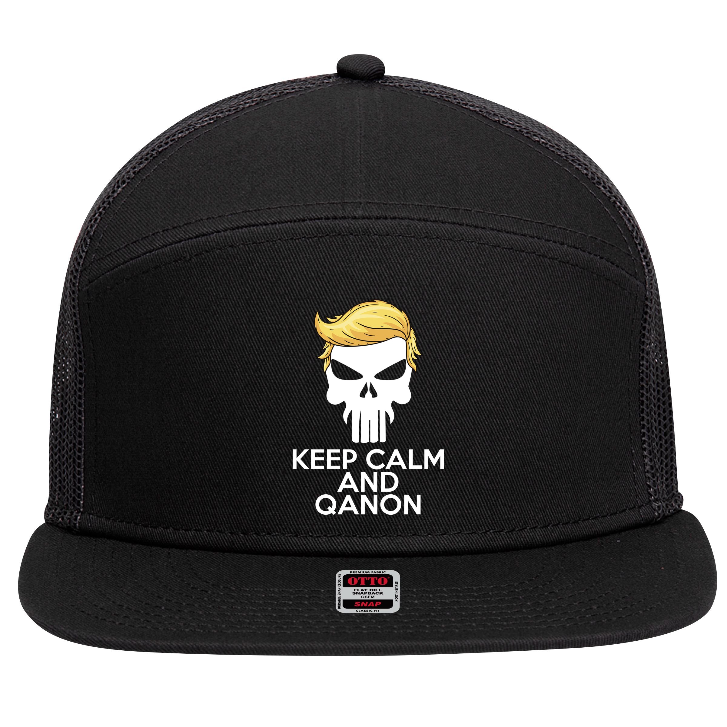 Trump Punisher Skull Keep Calm And Qanon 7 Panel Mesh Trucker Snapback Hat