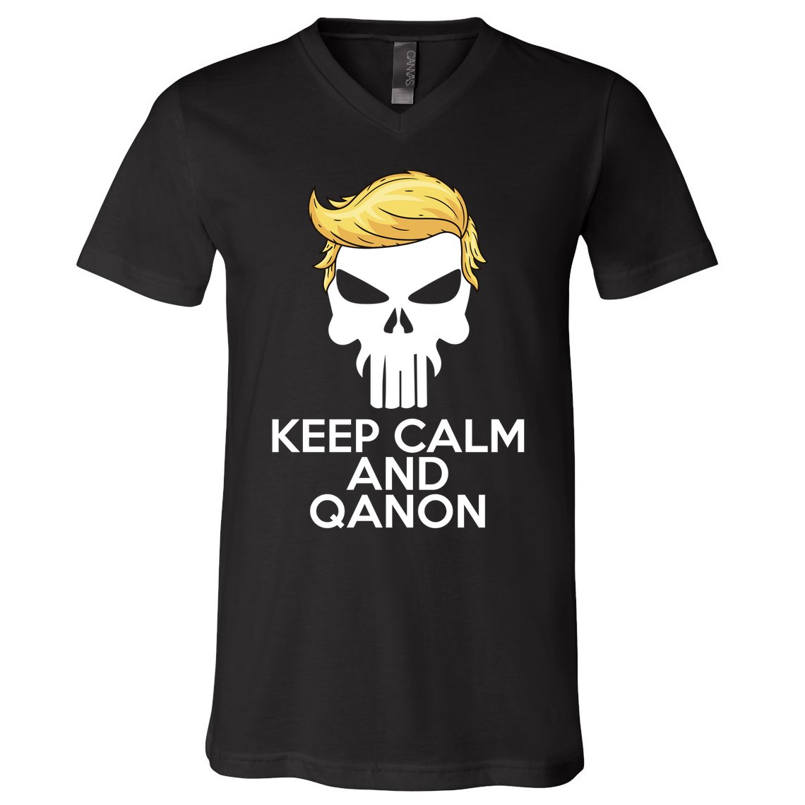 Trump Punisher Skull Keep Calm And Qanon V-Neck T-Shirt