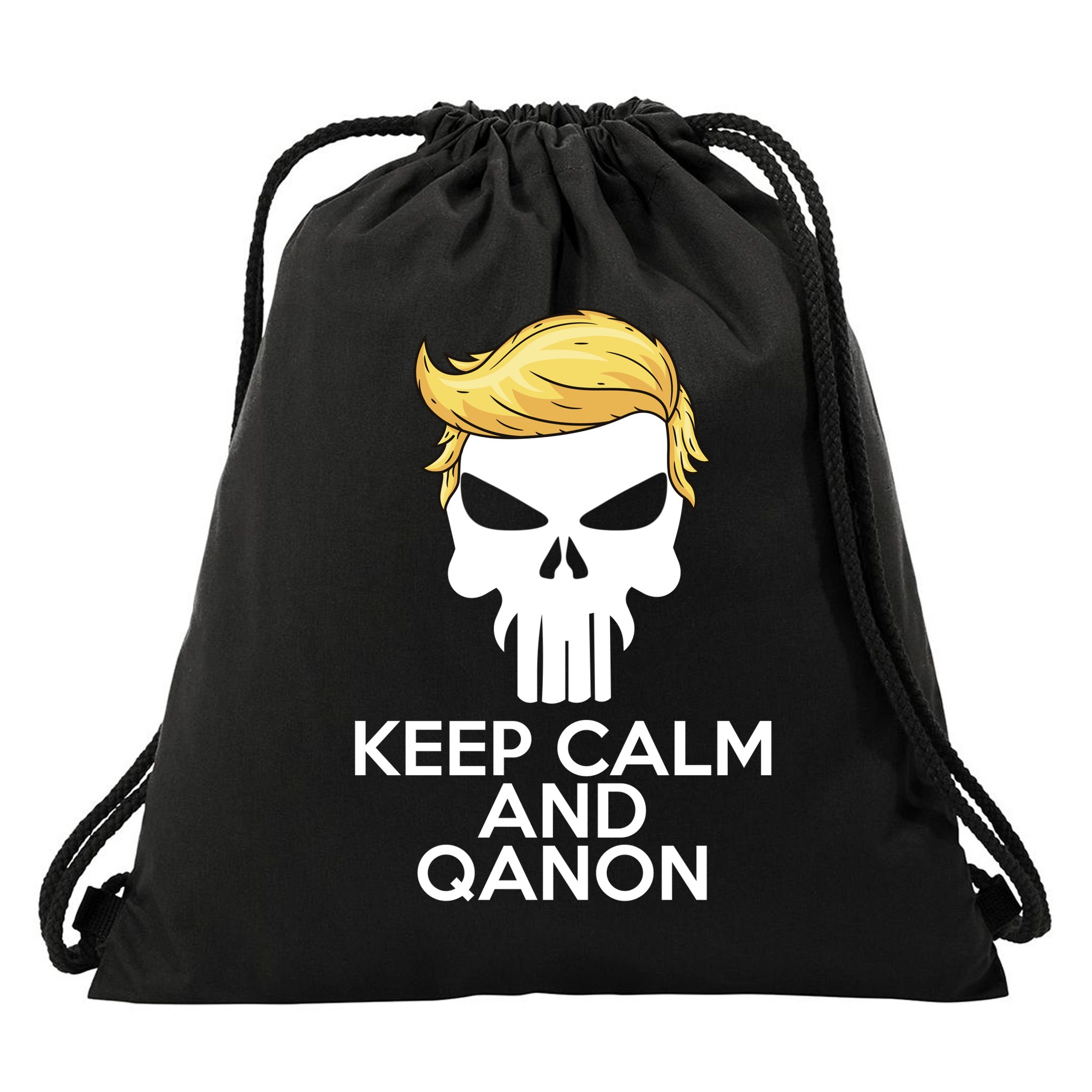 Trump Punisher Skull Keep Calm And Qanon Drawstring Bag