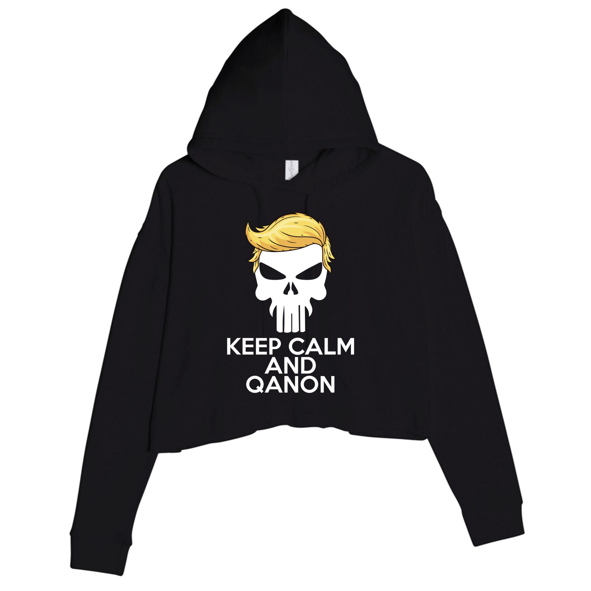 Trump Punisher Skull Keep Calm And Qanon Crop Fleece Hoodie