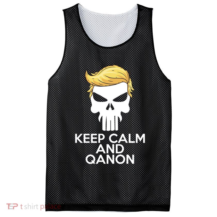 Trump Punisher Skull Keep Calm And Qanon Mesh Reversible Basketball Jersey Tank