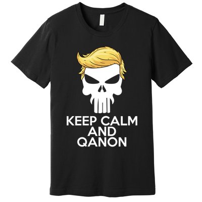 Trump Punisher Skull Keep Calm And Qanon Premium T-Shirt