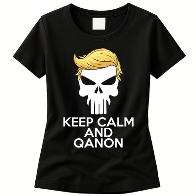 Trump Punisher Skull Keep Calm And Qanon Womens T-Shirt