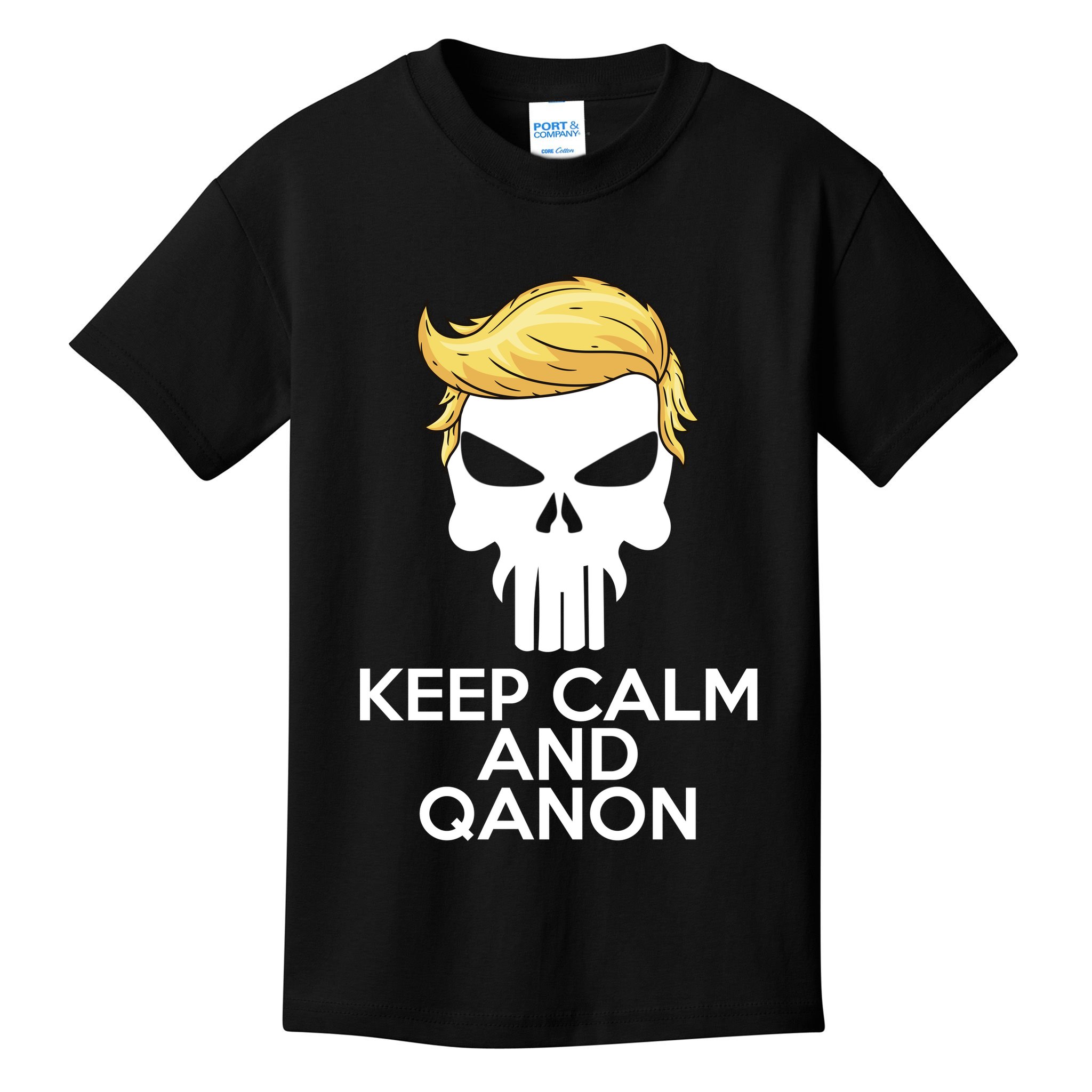 Trump Punisher Skull Keep Calm And Qanon Kids T-Shirt