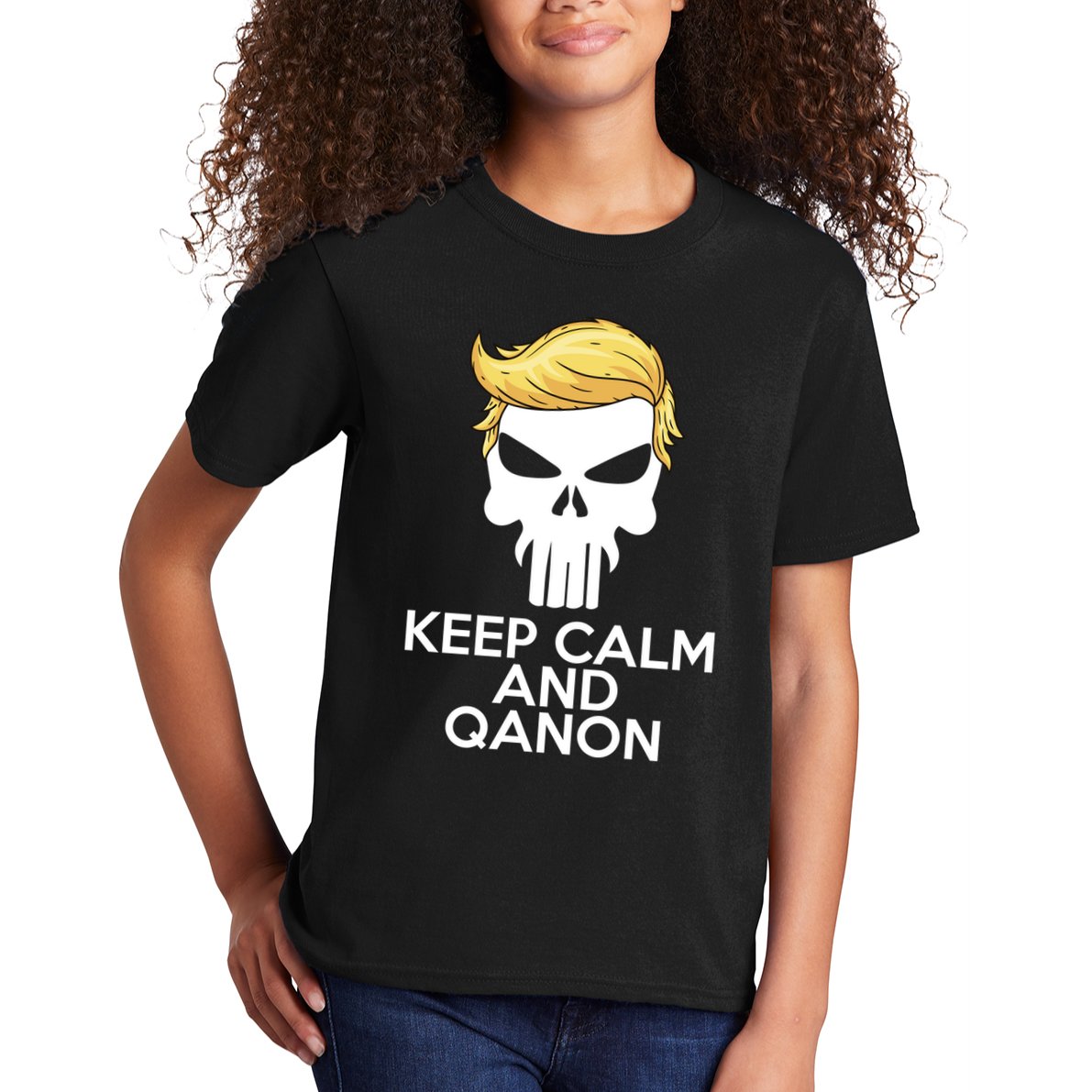 Trump Punisher Skull Keep Calm And Qanon Kids T-Shirt