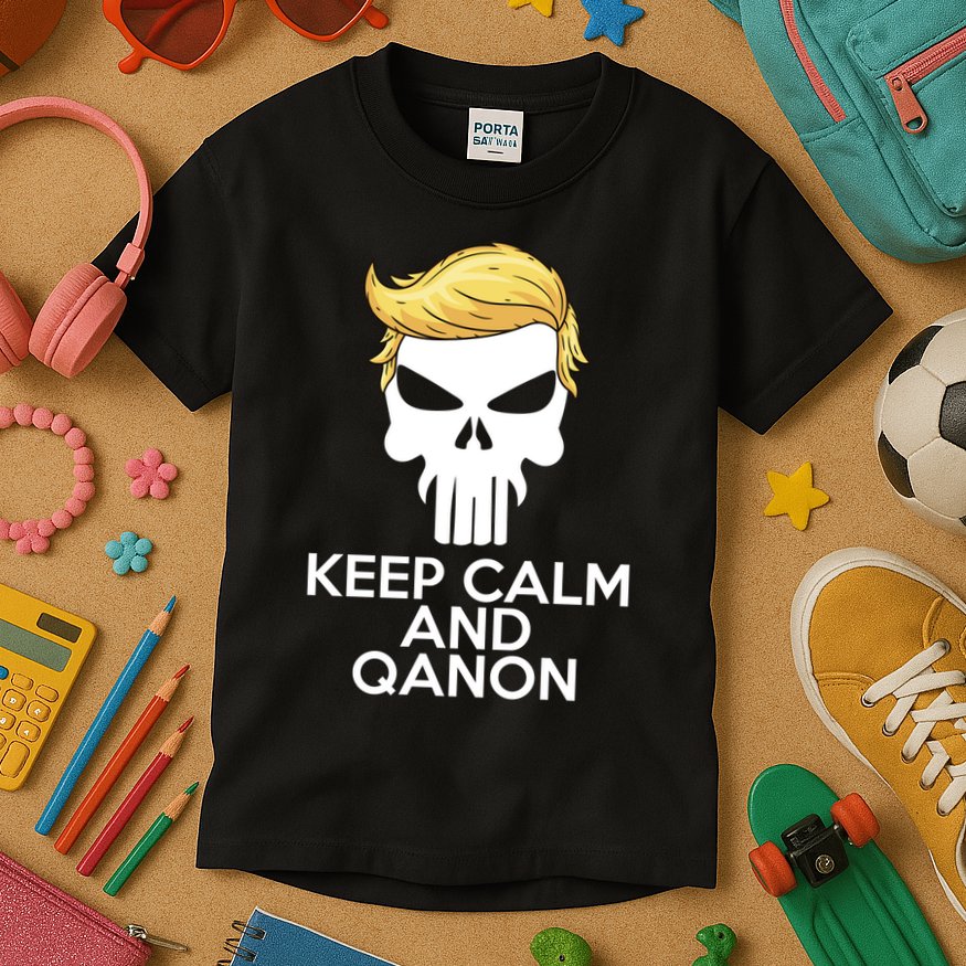 Trump Punisher Skull Keep Calm And Qanon Kids T-Shirt