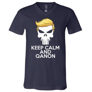 Trump Punisher Skull Keep Calm And Qanon V-Neck T-Shirt