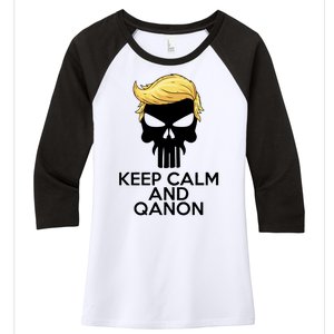 Trump Punisher Skull Keep Calm And Qanon Women's Tri-Blend 3/4-Sleeve Raglan Shirt